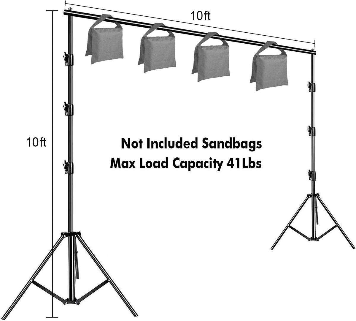 10 x 10Ft Heavy Duty Adjustable Muslin Backdrop Stand Kit with Carrying Bag, 4 Pcs Spring Clamps G637