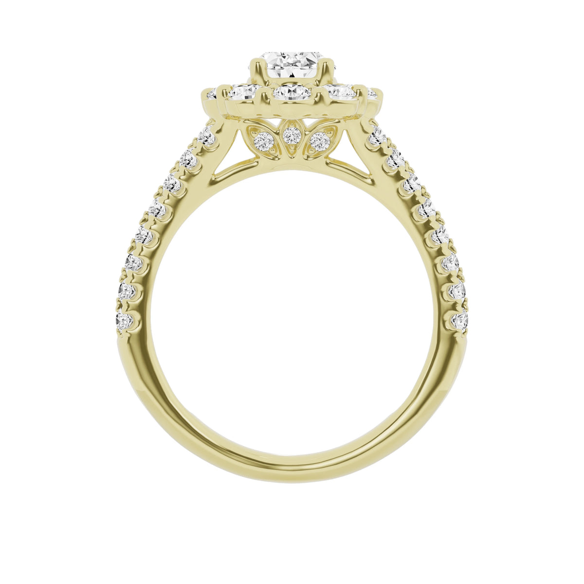 2ct Lab-Grown Oval Halo Diamond Engagement Ring 10k Yellow Gold W4188
