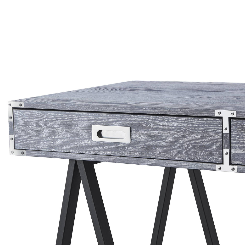 Grey Writing Desk with Oak Veneer Finish and Powder Coated Black Base P948