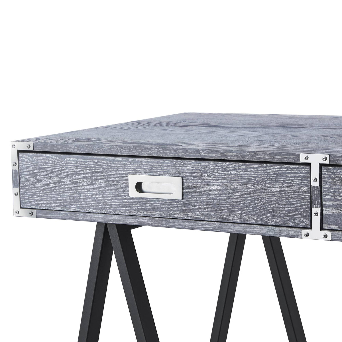 Grey Writing Desk with Oak Veneer Finish and Powder Coated Black Base P948