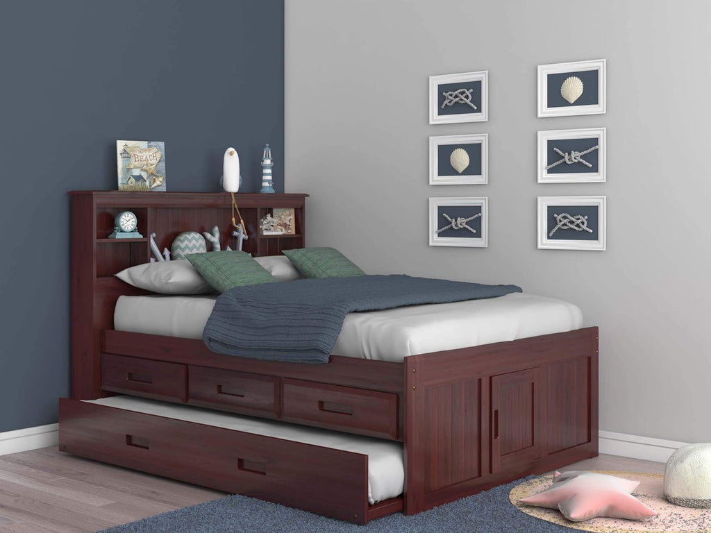 Merlot Bookcase Bed with 3 Drawers & Trundle C3705