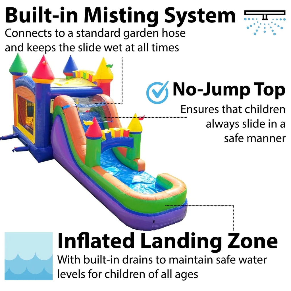 Rainbow Inflatable Water Slide Bounce House Combo with Blower L3391