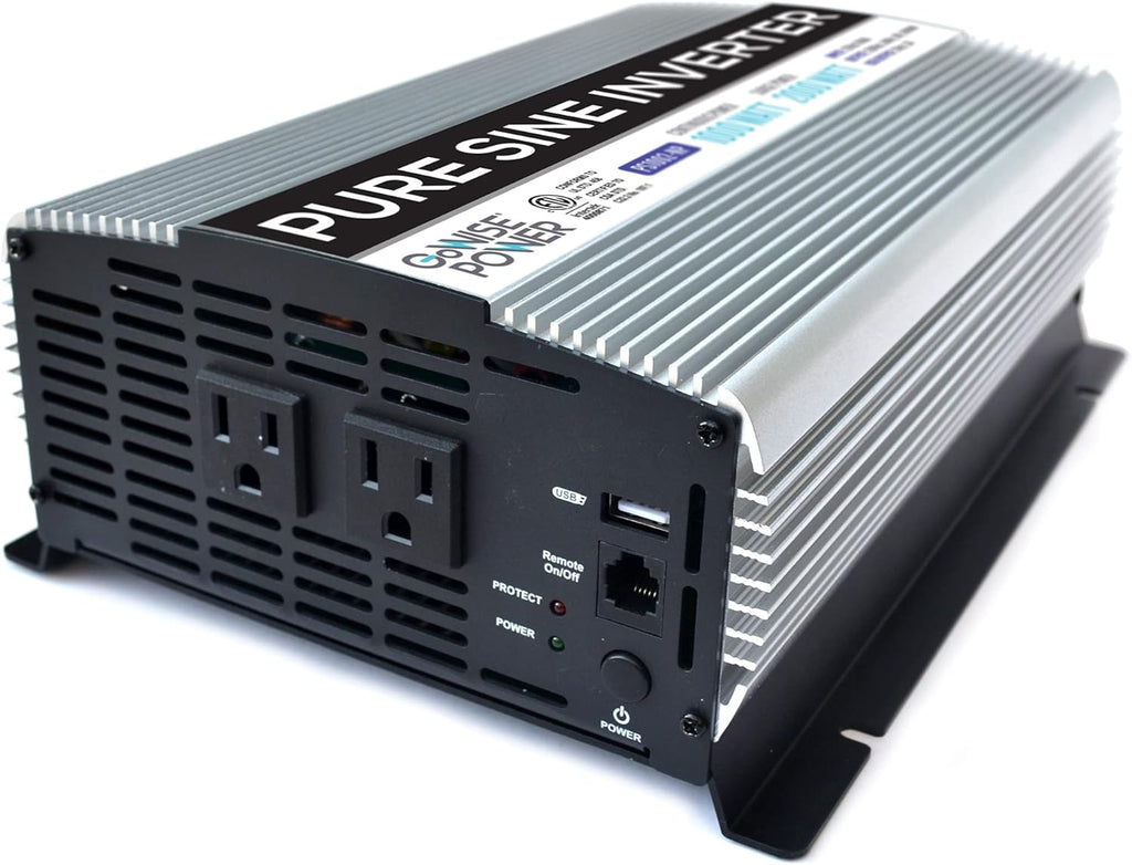 1000W Pure Sine Wave Inverter 12V DC to 120V AC with 2 AC Outlets and Remote Switch V586266