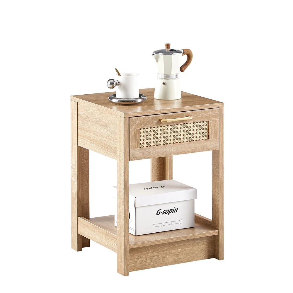 Rattan Nightstand with Drawer and Shelf C2527