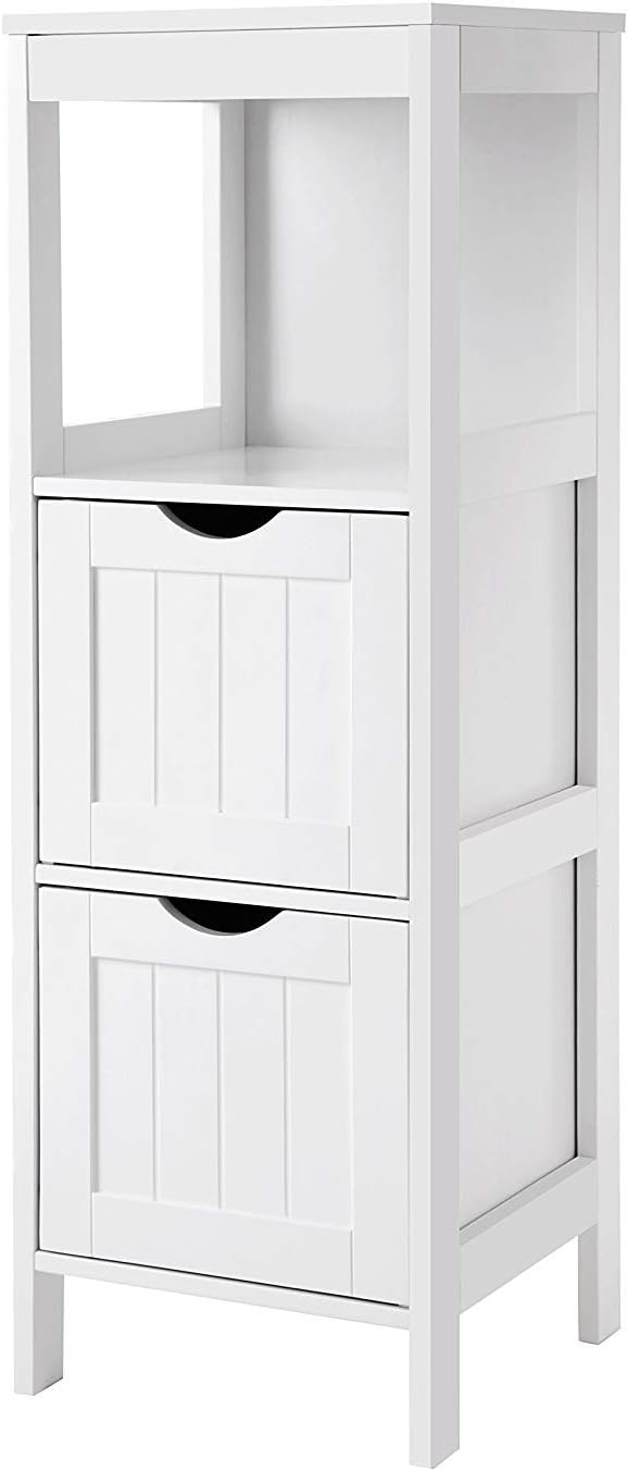 White Bathroom Floor Storage Cabinet with 2 Drawers R6190