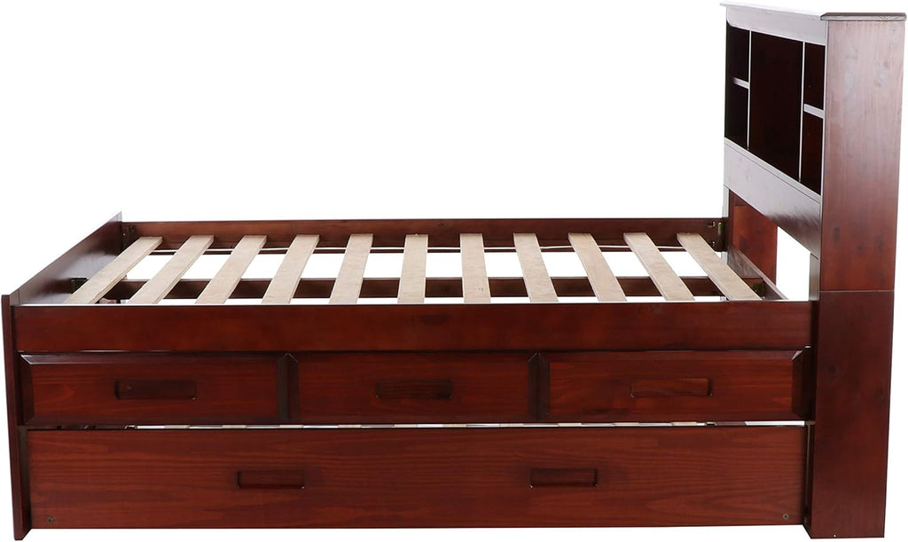Merlot Bookcase Bed with 3 Drawers & Trundle C3705