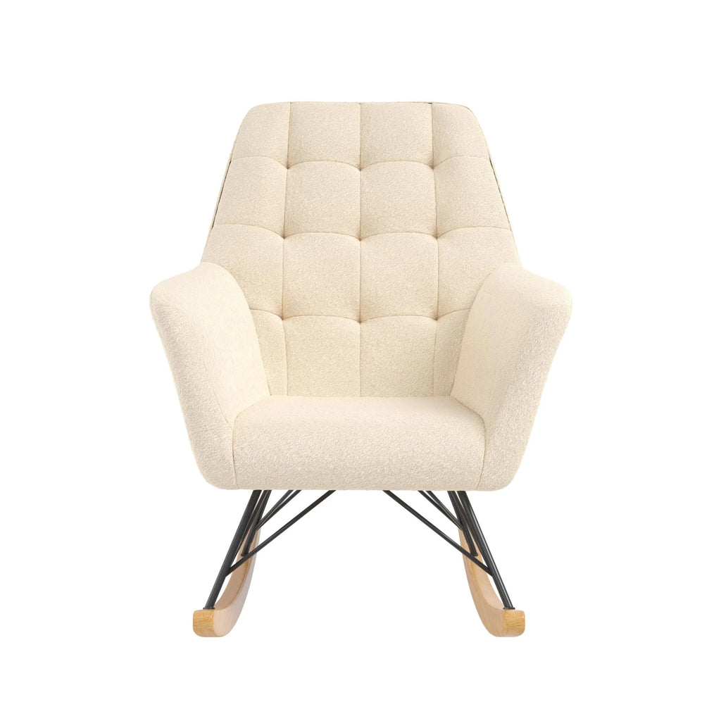 Ivory Boucle Upholstered Nursery Rocker Z204