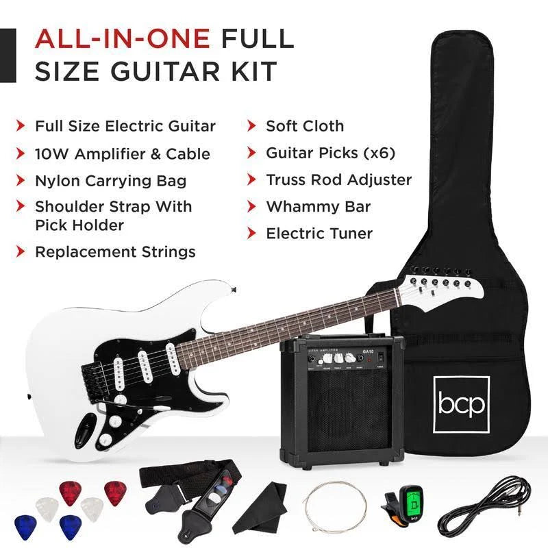 Full Size Beginner Electric Guitar Kit with Case, Strap, Amp, Whammy Bar M40444