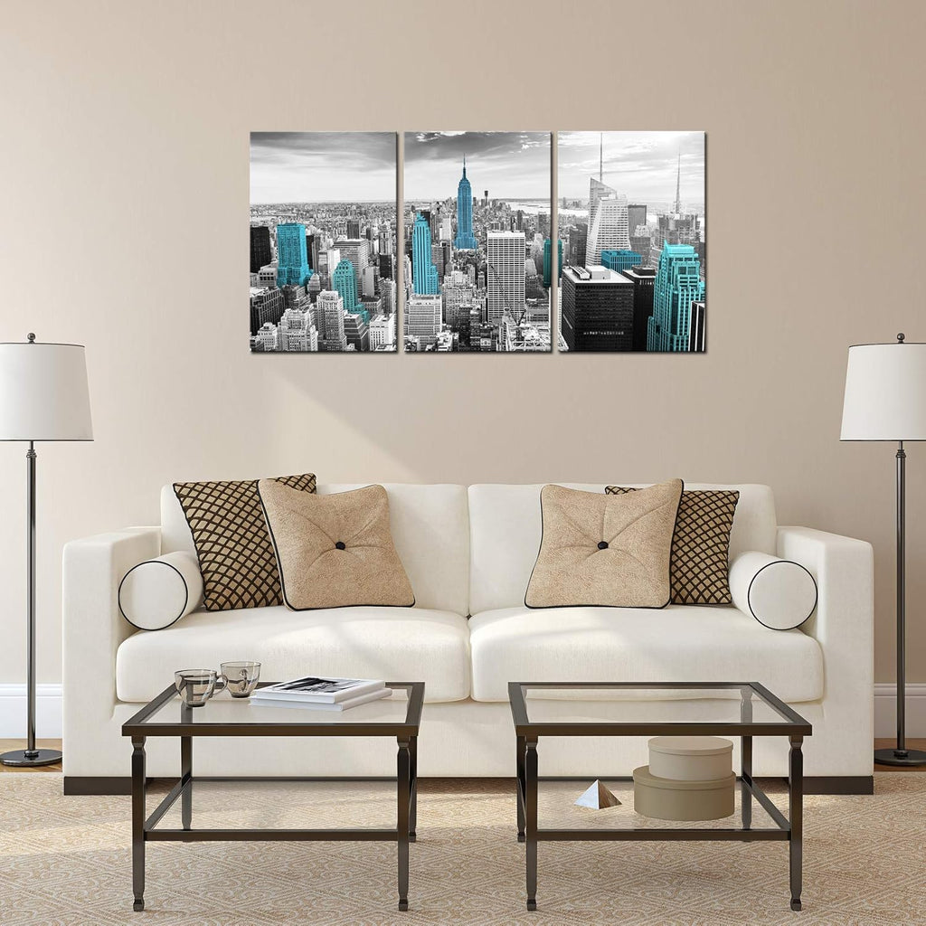 Black and White Teal Empire State Building Canvas Print I9895