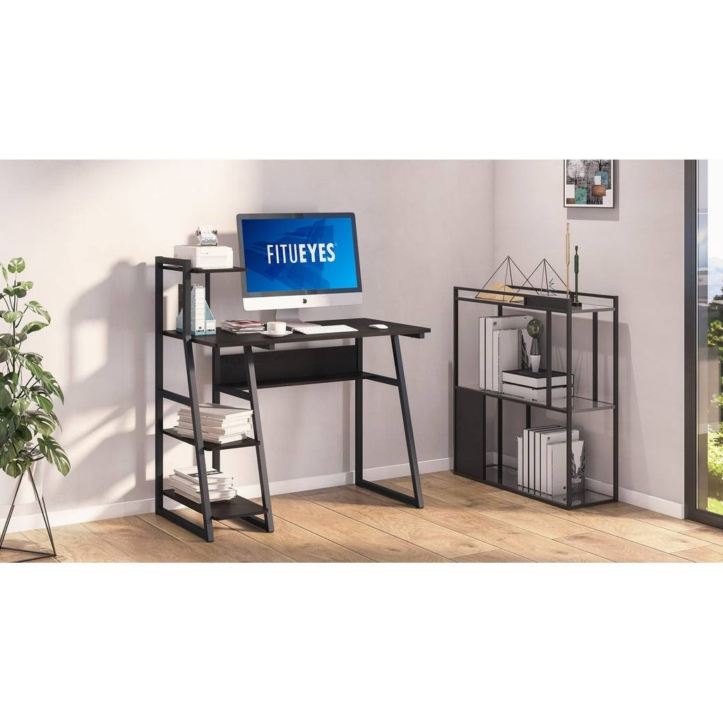 Black Computer Desk with Bookshelf R682219