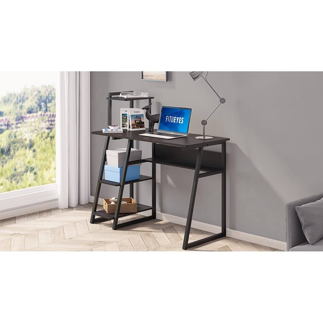 Black Computer Desk with Bookshelf R682219