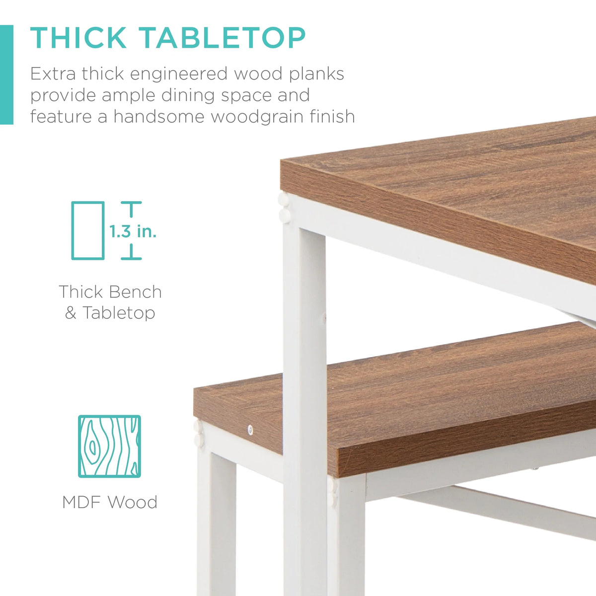 Brown/White 3-Piece Dining Furniture Set with 2 Benches A2934