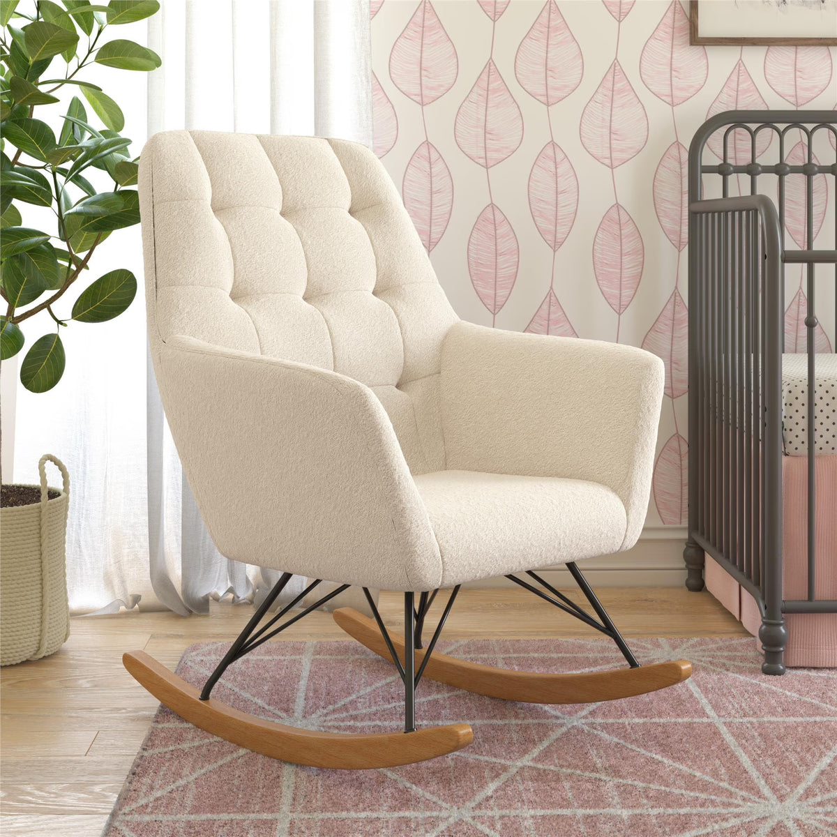 Ivory Boucle Upholstered Nursery Rocker Z204