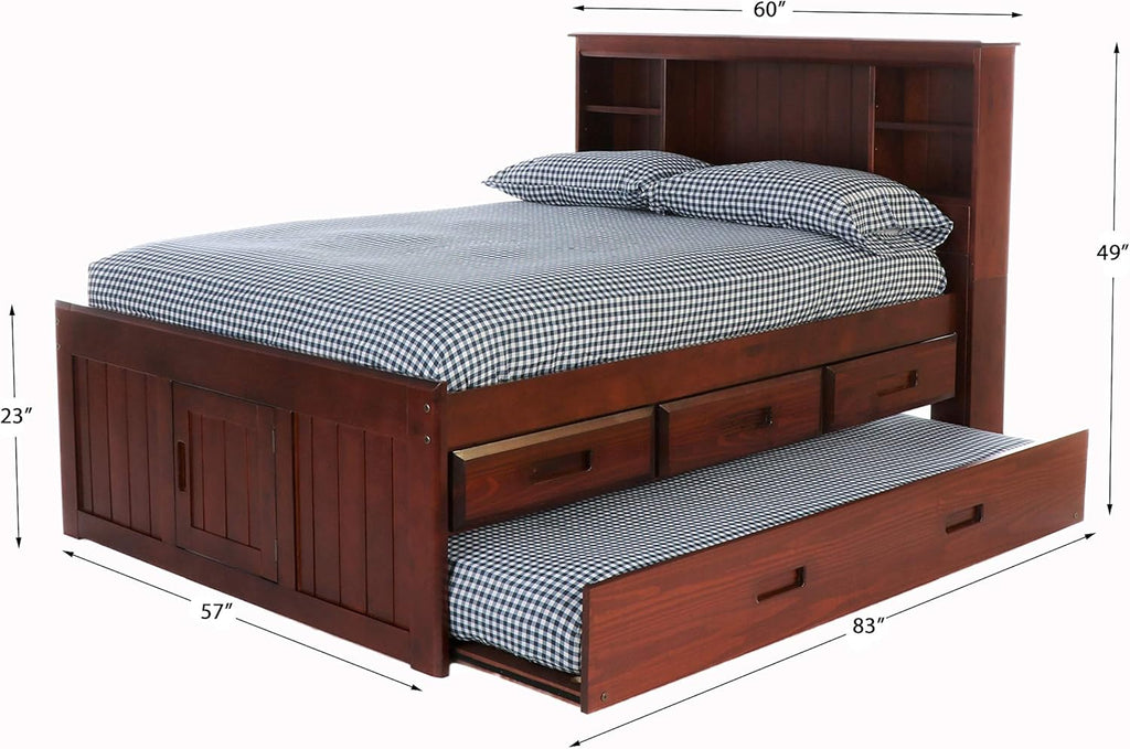 Merlot Bookcase Bed with 3 Drawers & Trundle C3705