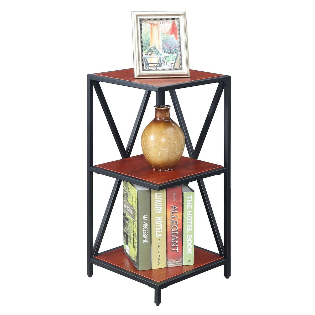 3 Tier Corner Bookcase Cherry/Black W817319