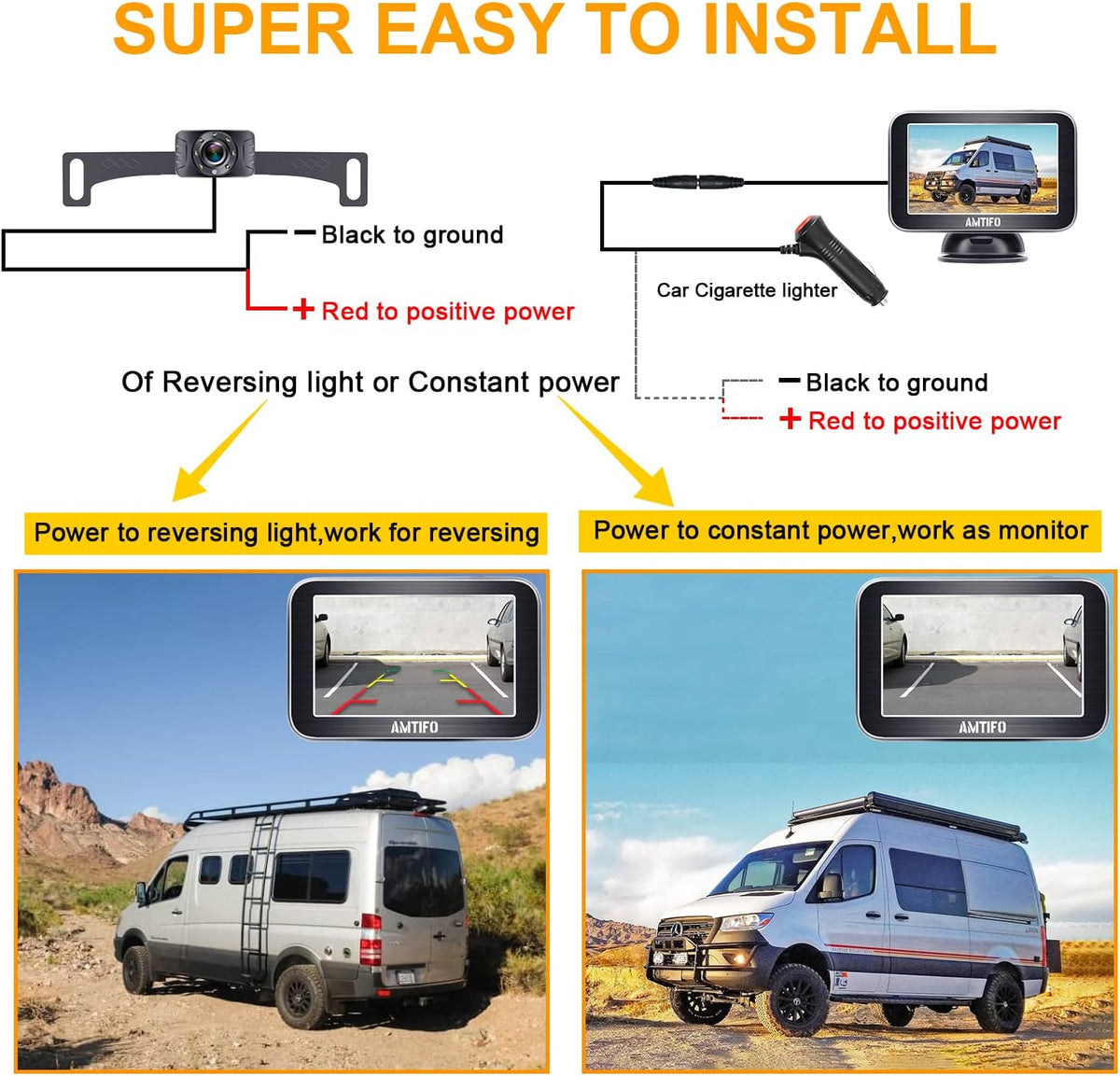 HD 1080P Bluetooth Rear View Camera with 5 Inch Split Screen Monitor P314
