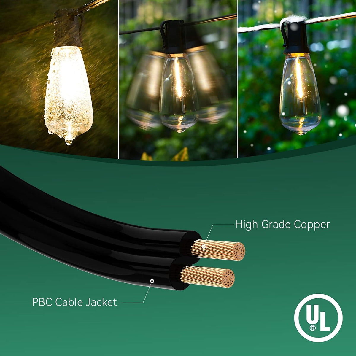 60FT 2 Pack Outdoor String Lights LED Patio Lights Waterproof with 32 Large Vintage Bulbs B73513