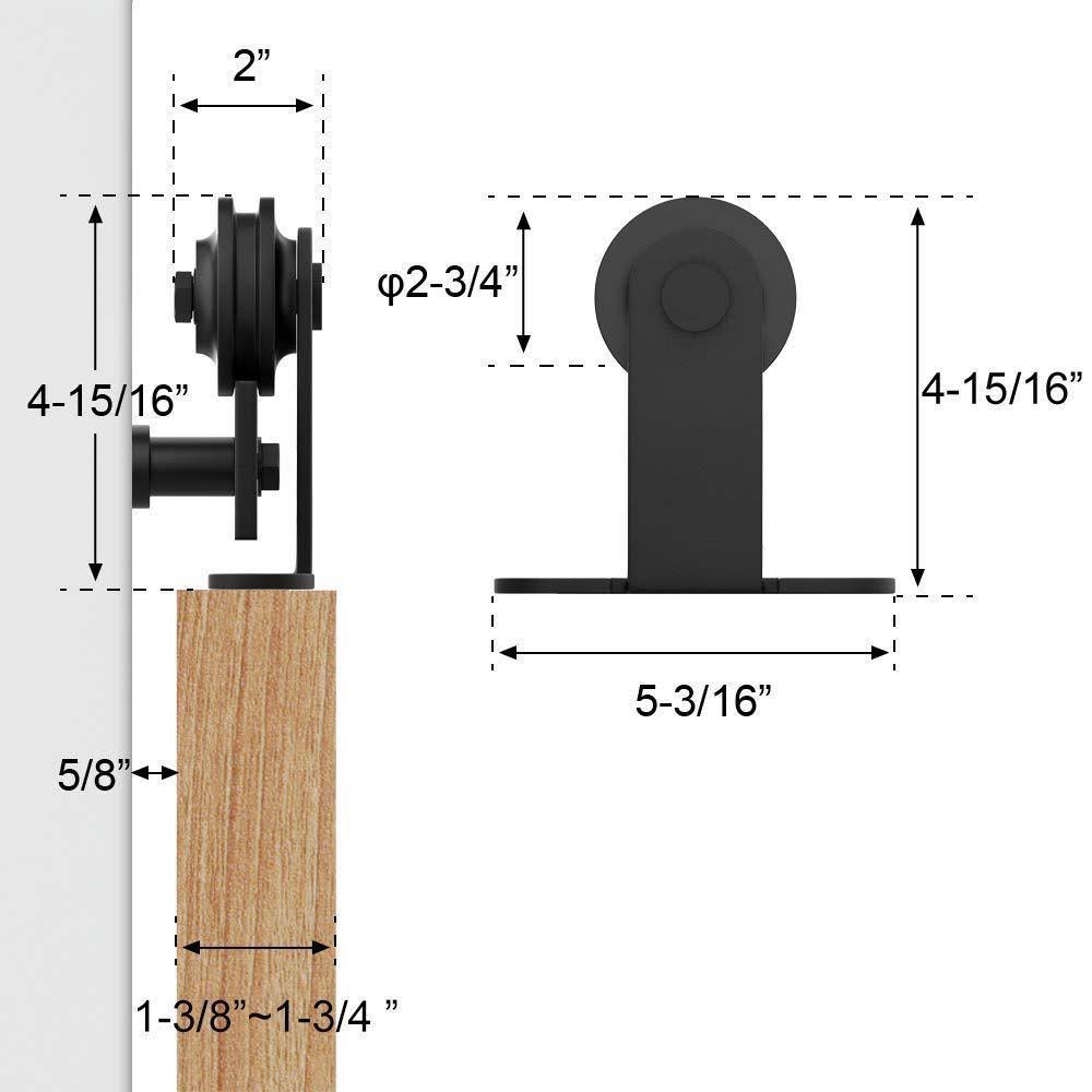 Frosted Black Top Mount Sliding Barn Door Hardware Track Kit for Double Doors with Non-Routed Floor Guide X6918