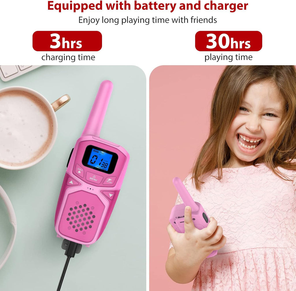 4 Pack Rechargeable Walkie Talkie, 3 Miles Range (Blue Pink Green Orange) R20114