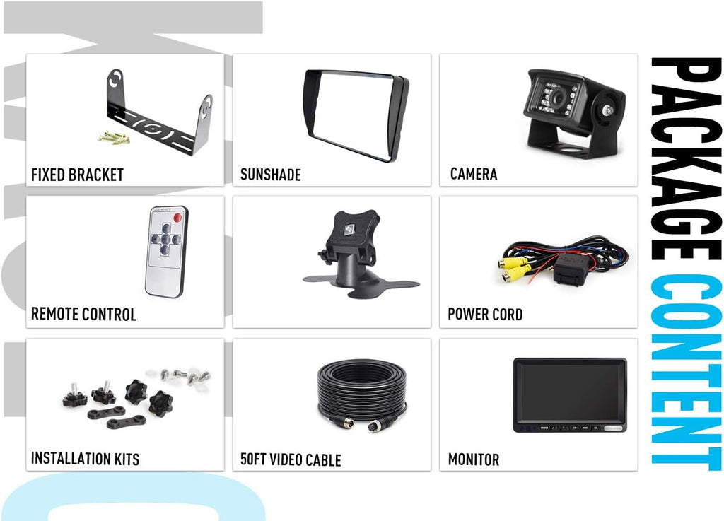 FHD 1080P Wired Backup Camera System 7 Inch Monitor IP69 Waterproof IR Night Vision Reversing Camera P345272