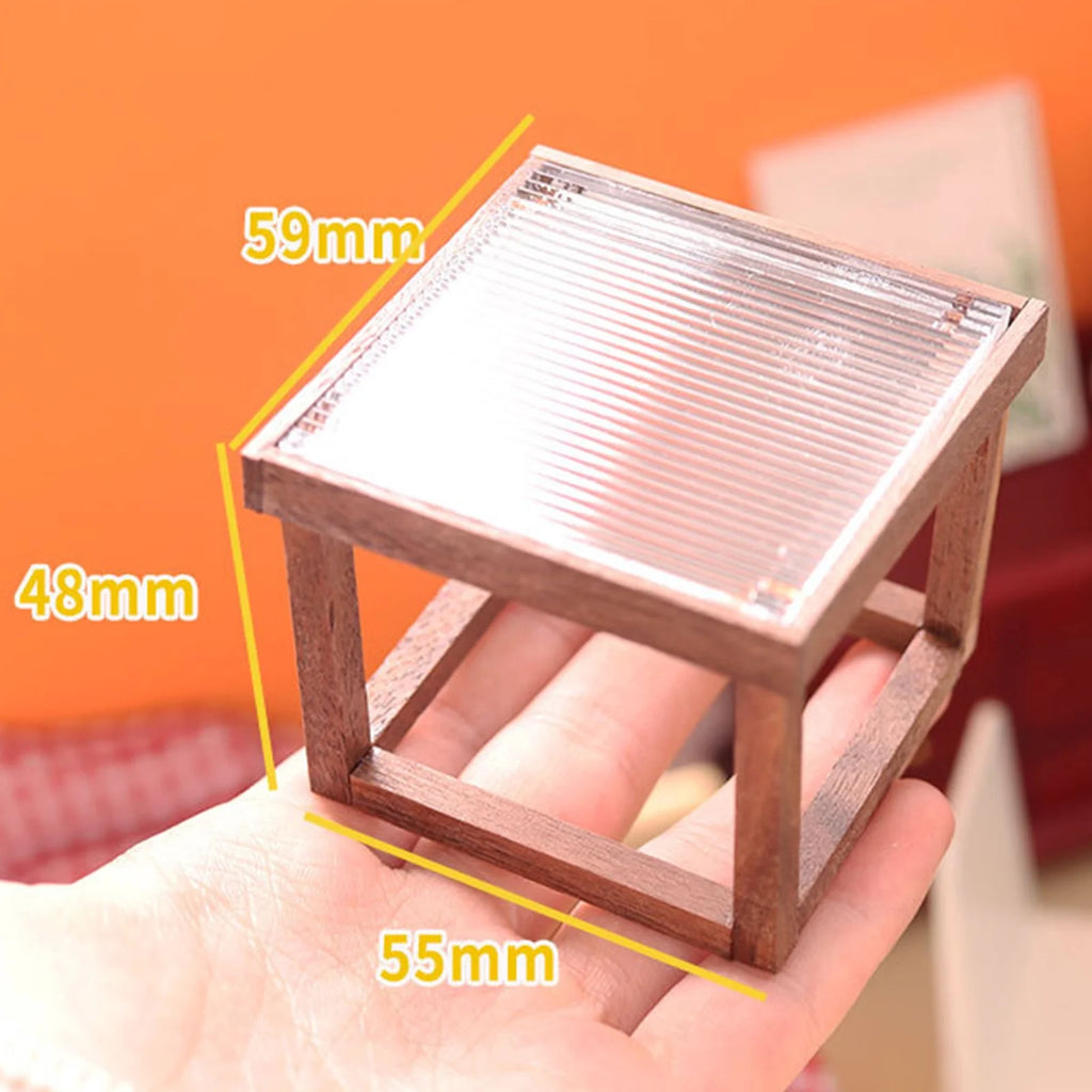 Mini Table Acrylic Black Walnut Wood for 1/12 Doll House Y144