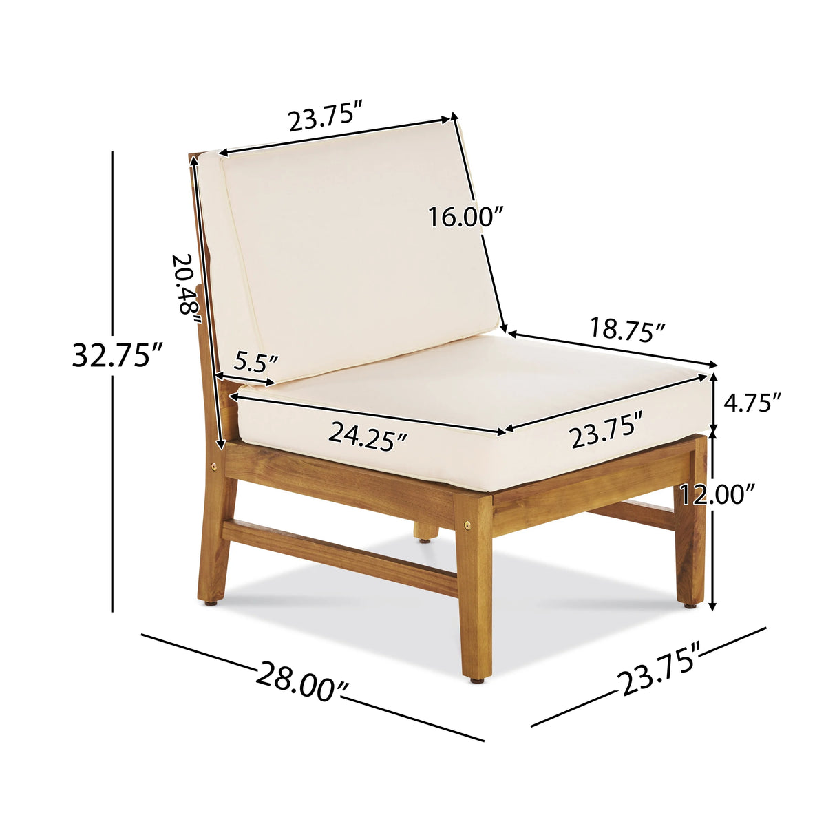 Teak and Cream Acacia Wood 6 Seater Sectional Sofa and Club Chair Chat Set with Cushions C844023
