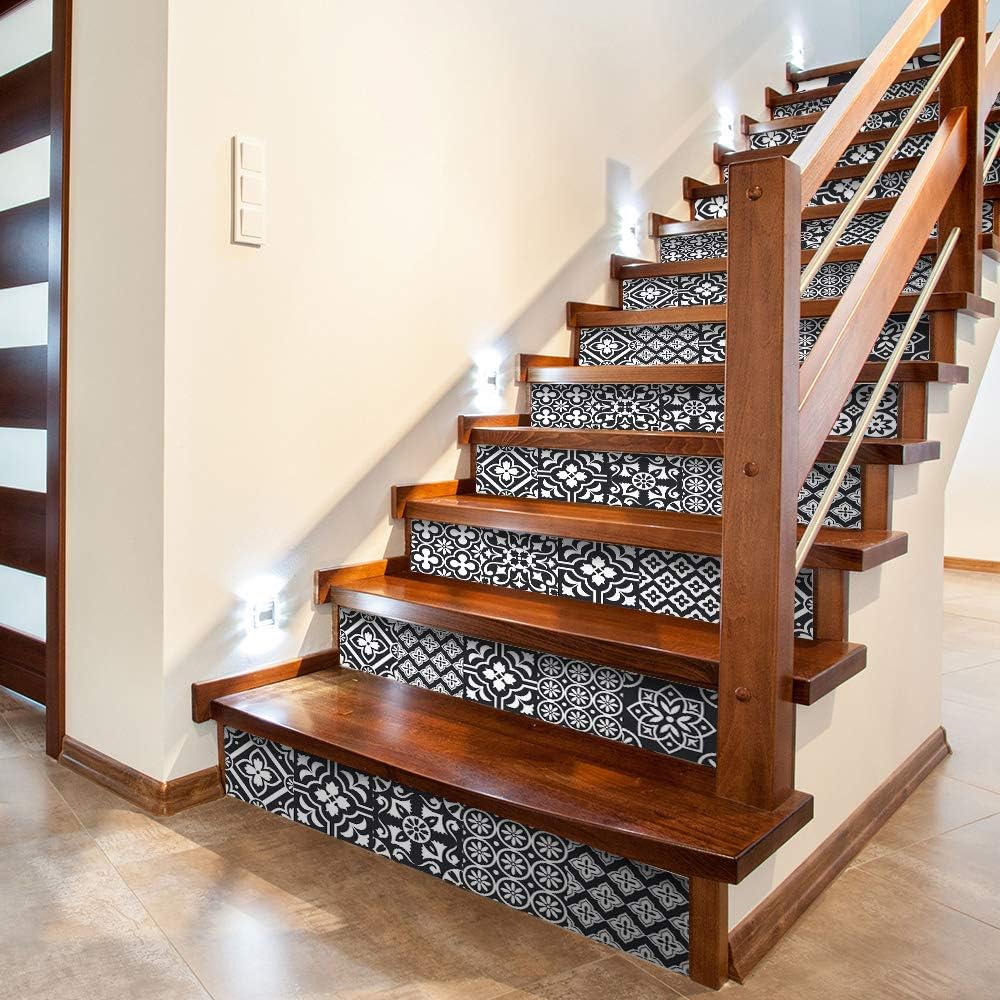 14 PCS Self Adhesive Vinyl Stair Risers Staircase Decals, Faux Weathered Rustic Wood, Pack of 2 P673