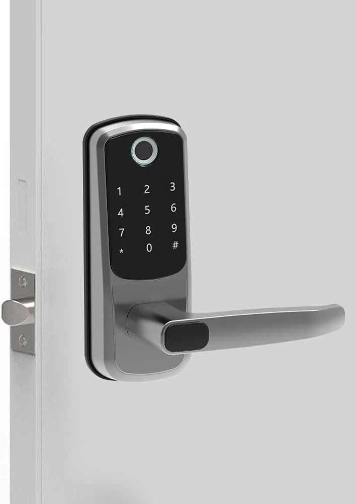 5-in-1 Smart Lock with Reversible Handle, Digital Door Locks with Keypads, Silvery Y54609