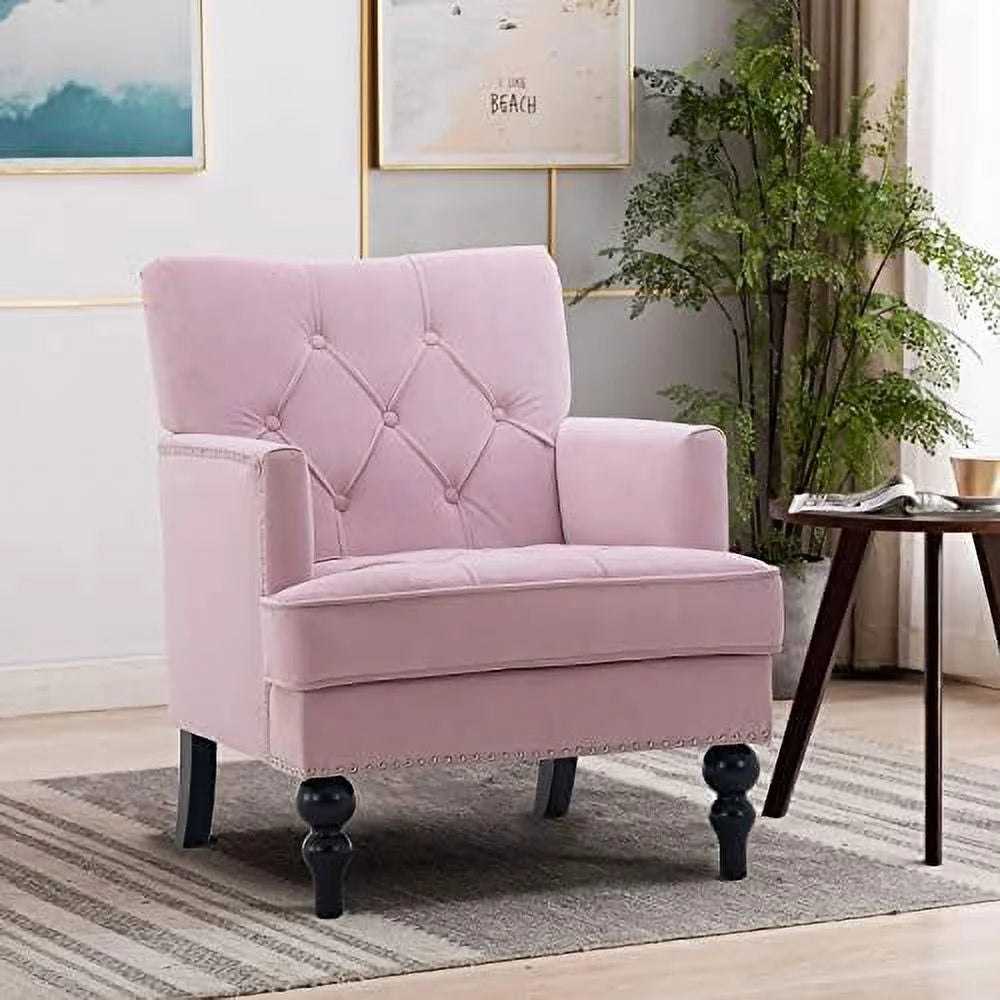 Tufted Velvet Club Chair with Wooden Legs E33902