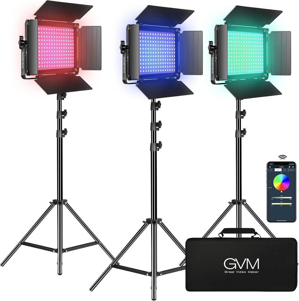 RGB LED Video Light Kit, 50W 3 Packs Dimmable Panel Light I8544