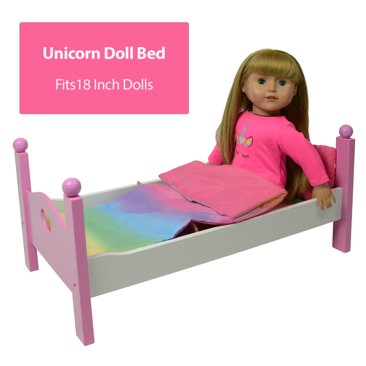 Unicorn Wooden Doll Bed with Doll Pajamas E769468