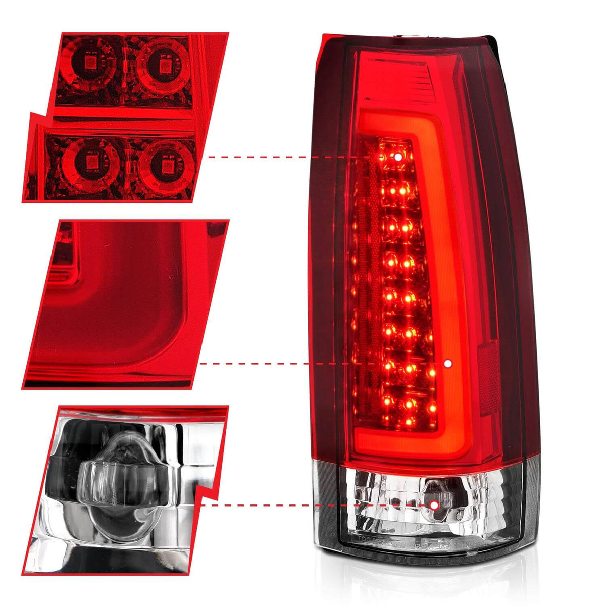 LED Tail Light Assembly Pair with Chrome Housing and Red/Clear Lens W1397