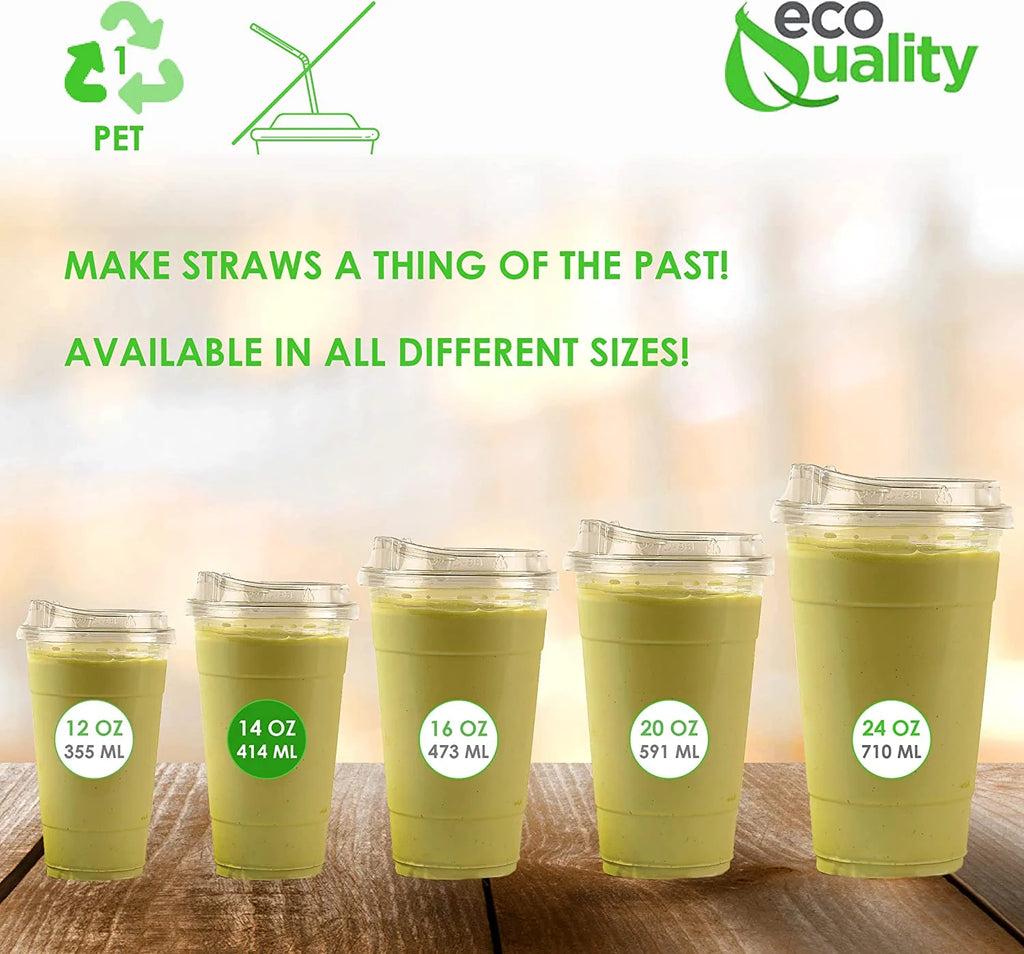 14 oz Clear Plastic Disposable Cups with Sip Through Lids K208