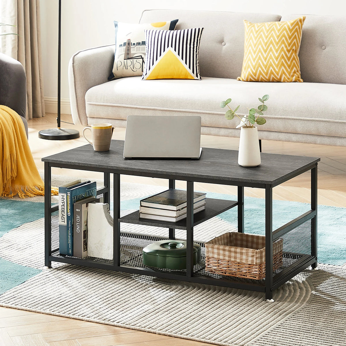 Charcoal Grey Rectangle Coffee Table with Storage Shelf C858835