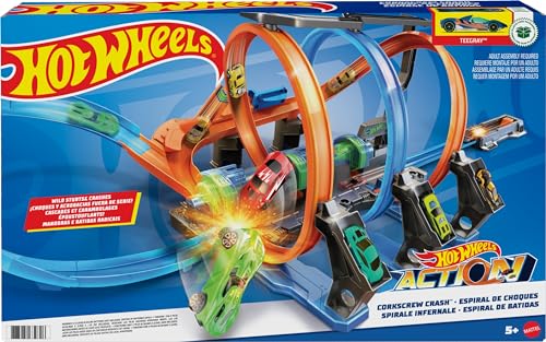 Corkscrew Crash Toy Car Track Set with 1:64 Scale Car O624253