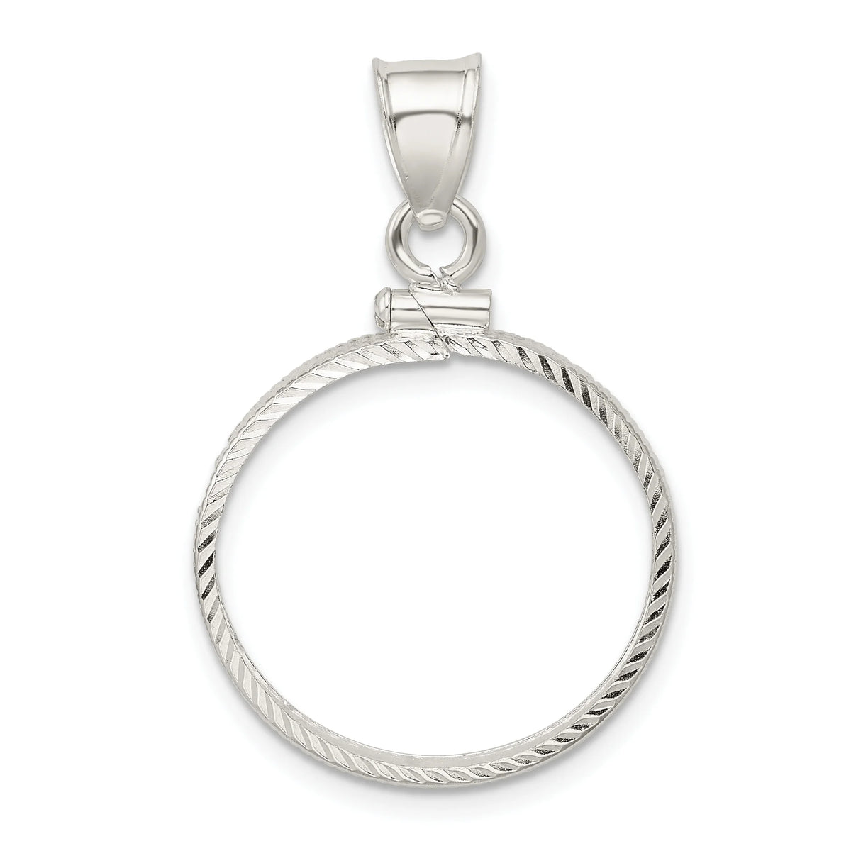 Sterling Silver Diamond Cut Coin Bezel Pendant N8403
