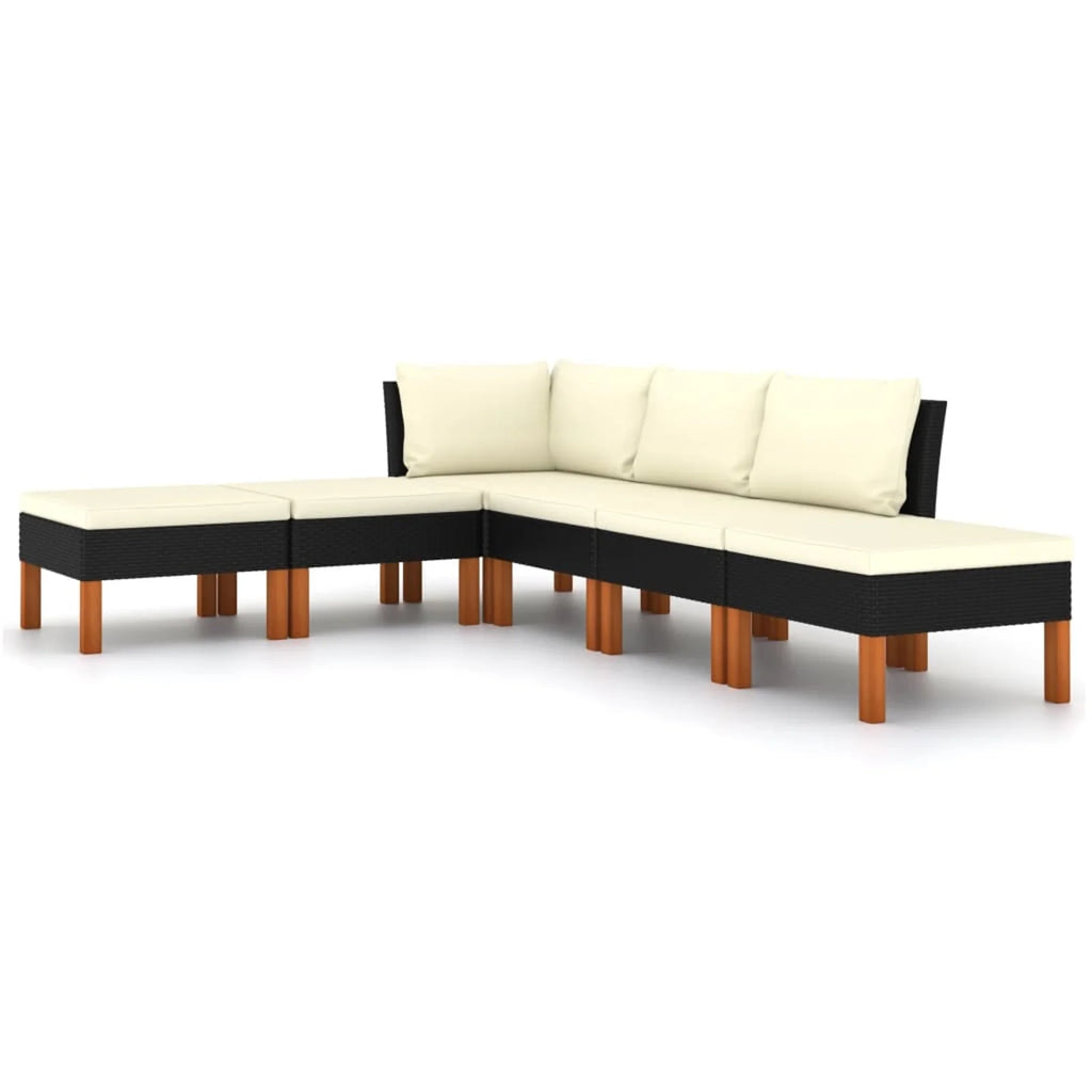 Black Poly Rattan 6 Piece Patio Set with Cushions V18919