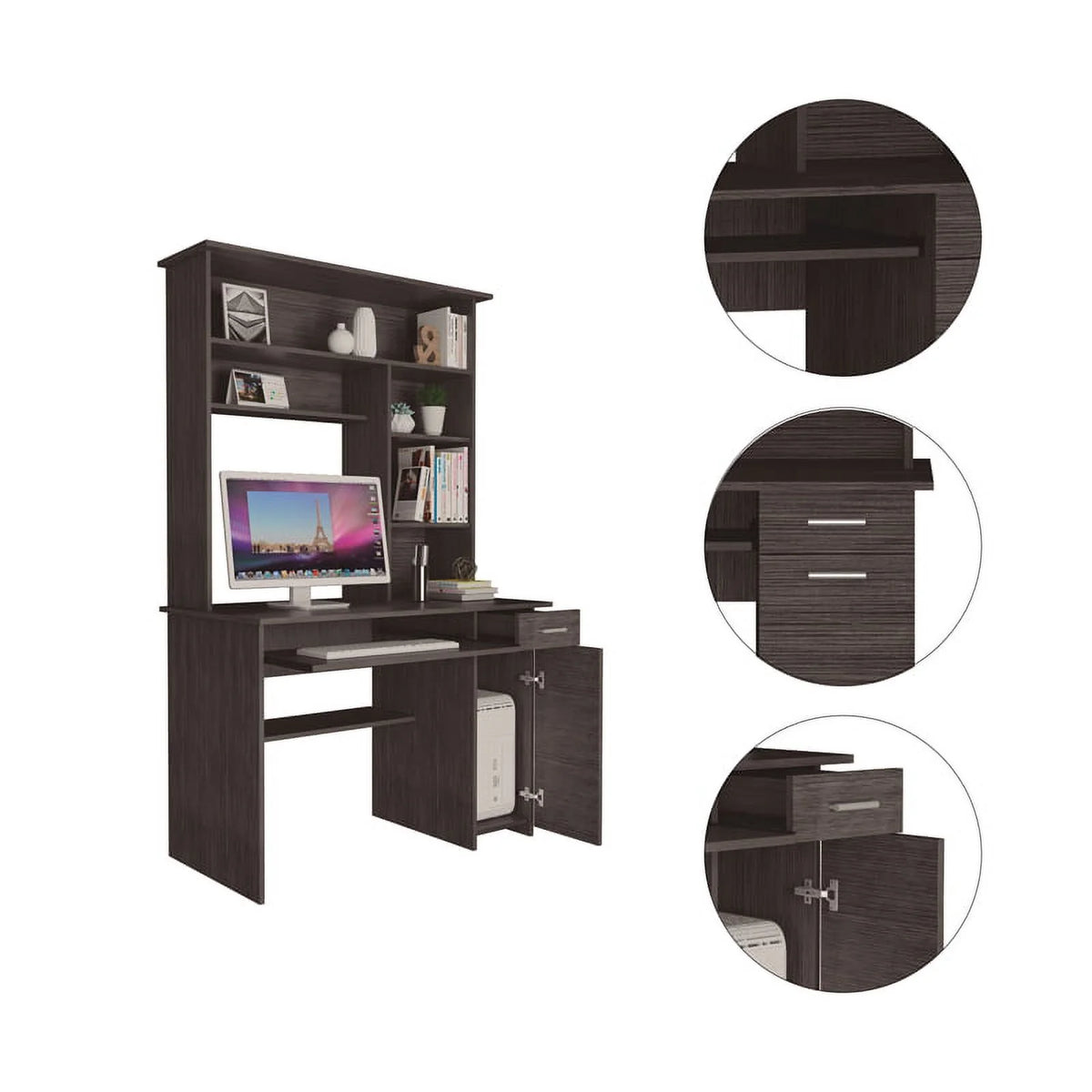 Gray Engineered Wood Hutch Desk C12484