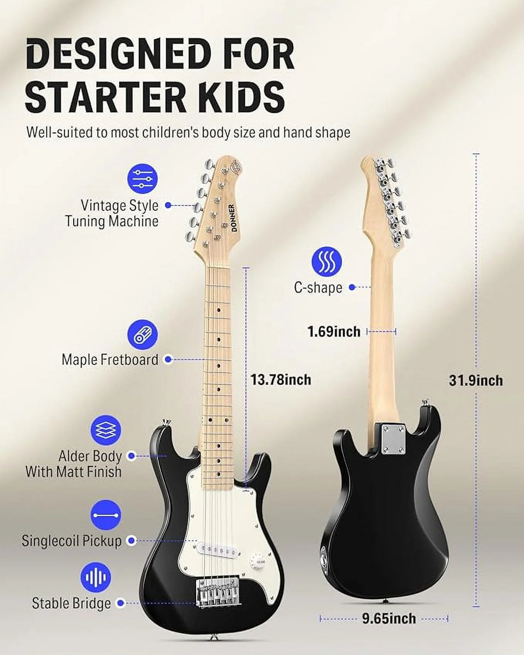 Black 30 Inch Kids Electric Guitar Kit with Amp G90930