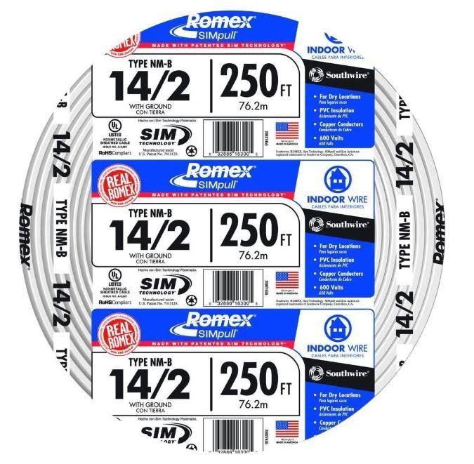 14/2 AWG Romex Cable with Ground, White, 250 ft V4335