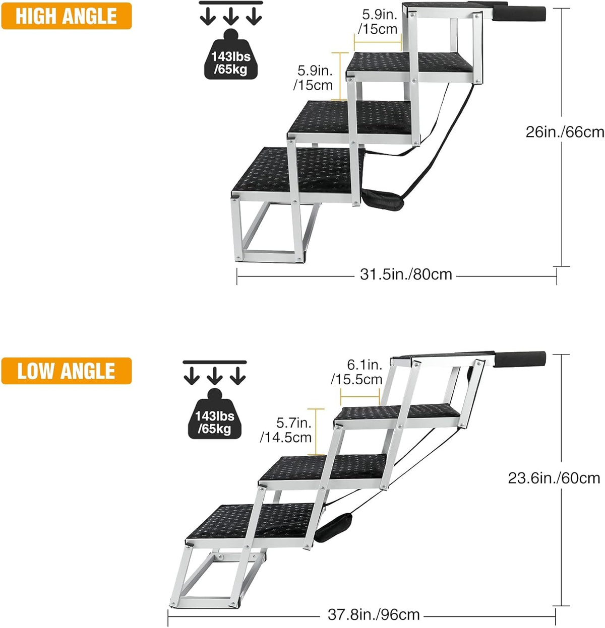 Foldable Aluminum 4 Steps Dog Stairs Pack of 2 M254461