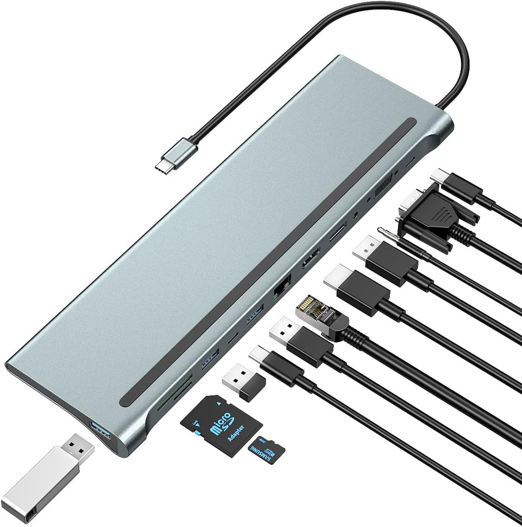 USB C Docking Station 12 Port HDMI Displayport VGA 4K@30Hz I9973
