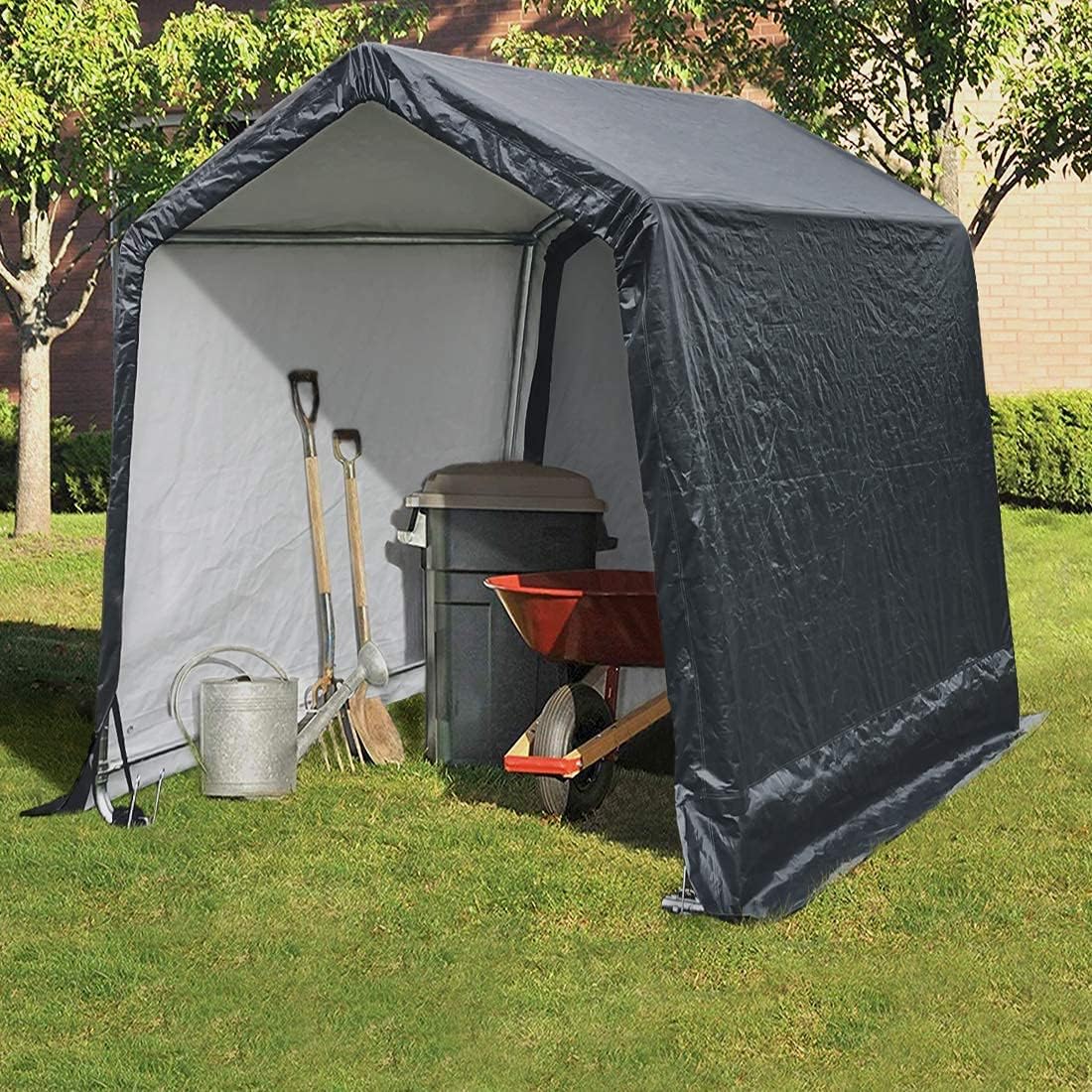 Gray 6x6 ft Portable Garage Shelter Outdoor Storage Shed Car Canopy Carport O869