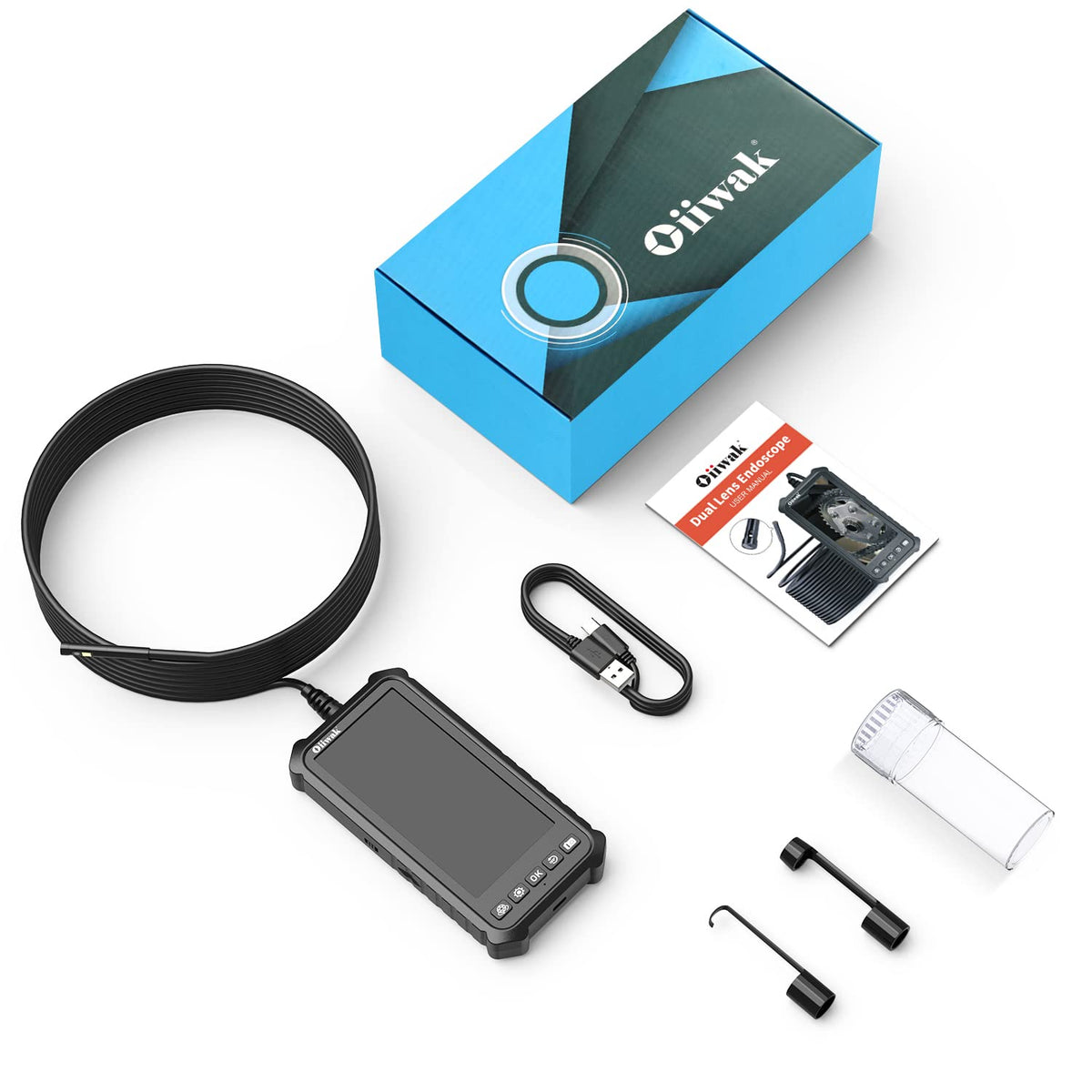 Dual Lens Endoscope Camera 1080P 5.18 IPS Screen 5mm IP67 Waterproof Snake Camera with 7 LED Lights 32GB Card 16.5FT S62775