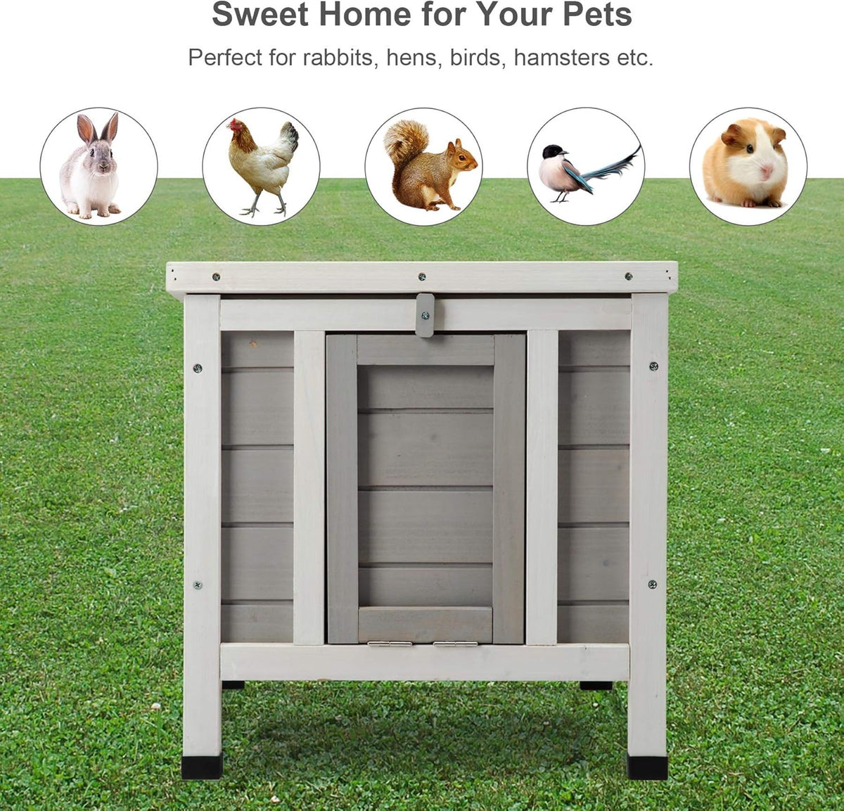 White Weatherproof Wooden Bunny Hutch Pet Cage N458
