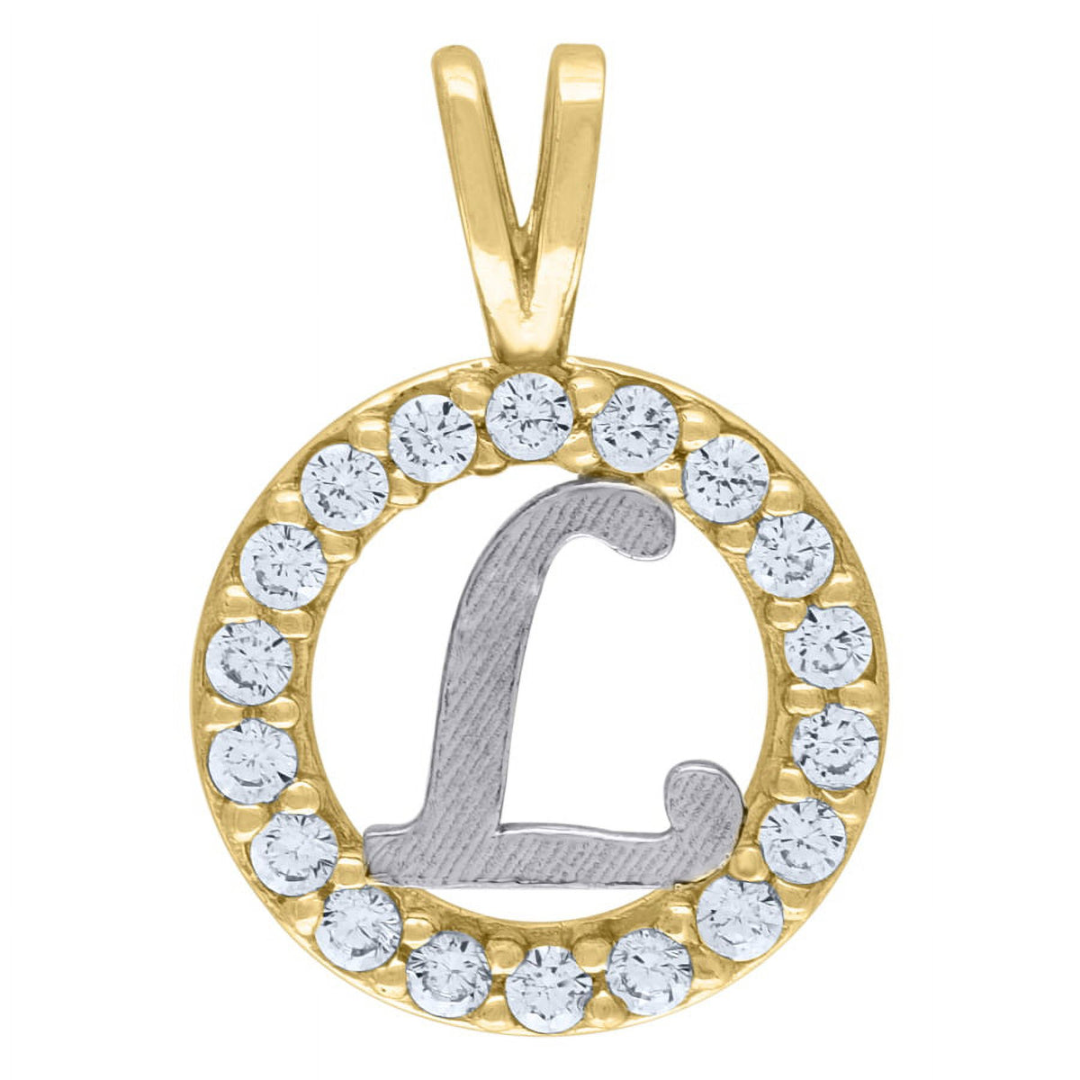 10k Two Tone Gold CZ Round Charm Pendant Necklace C480529