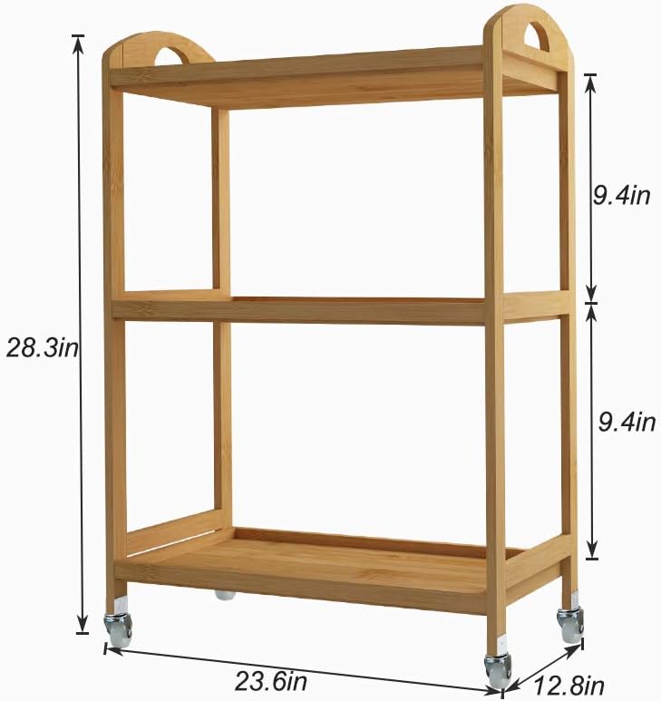 4-Tier Bamboo Storage Utility Cart with Wheels B88380