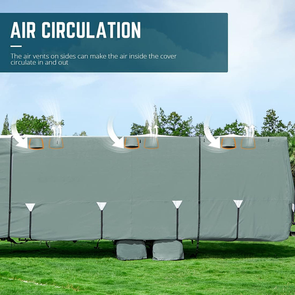 Extra-Thick 5 Layers Waterproof RV Cover with 2Pcs Straps & 4 Tire Covers P988