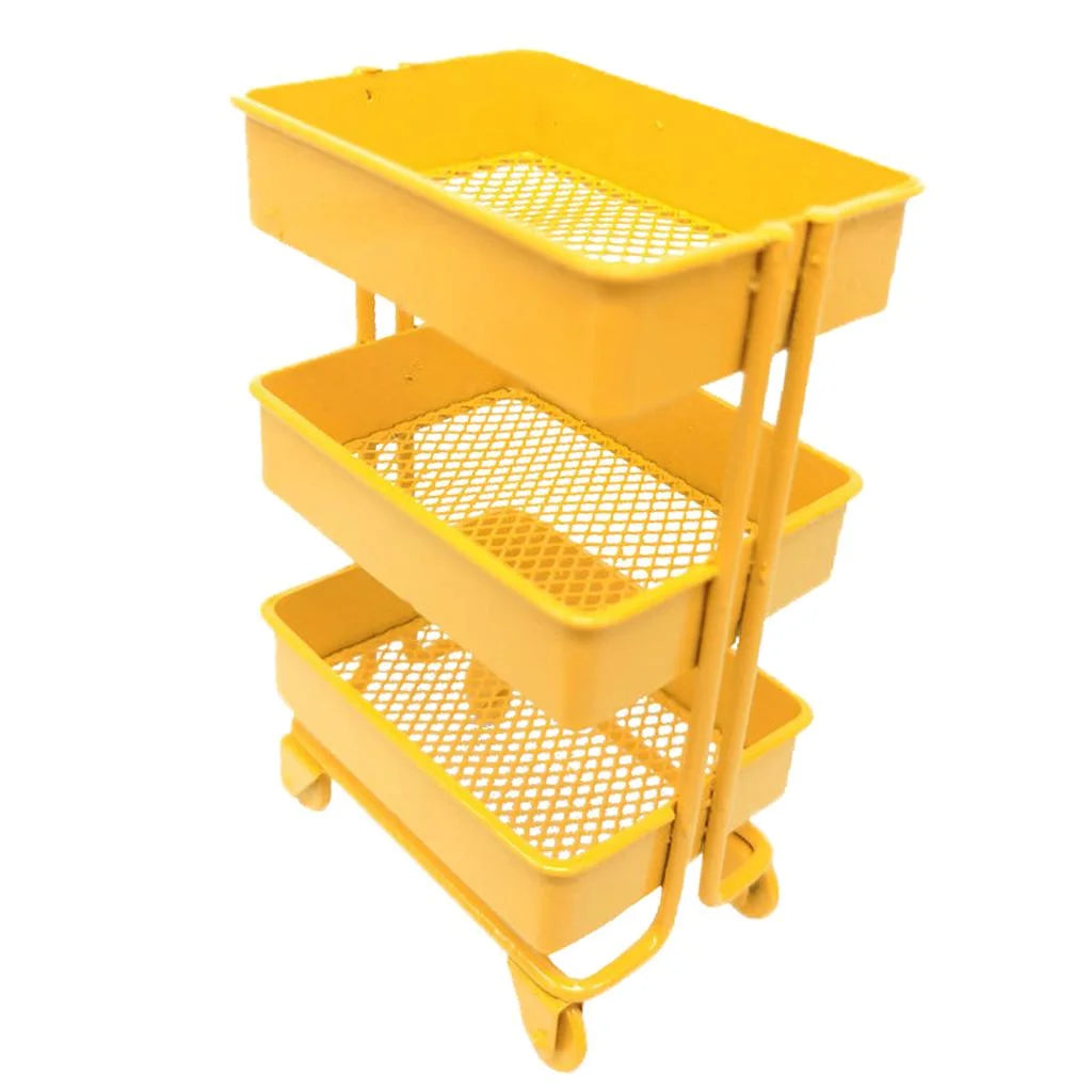 Yellow Metal Storage Shelf with Dollhouse Furniture Decor Y76793