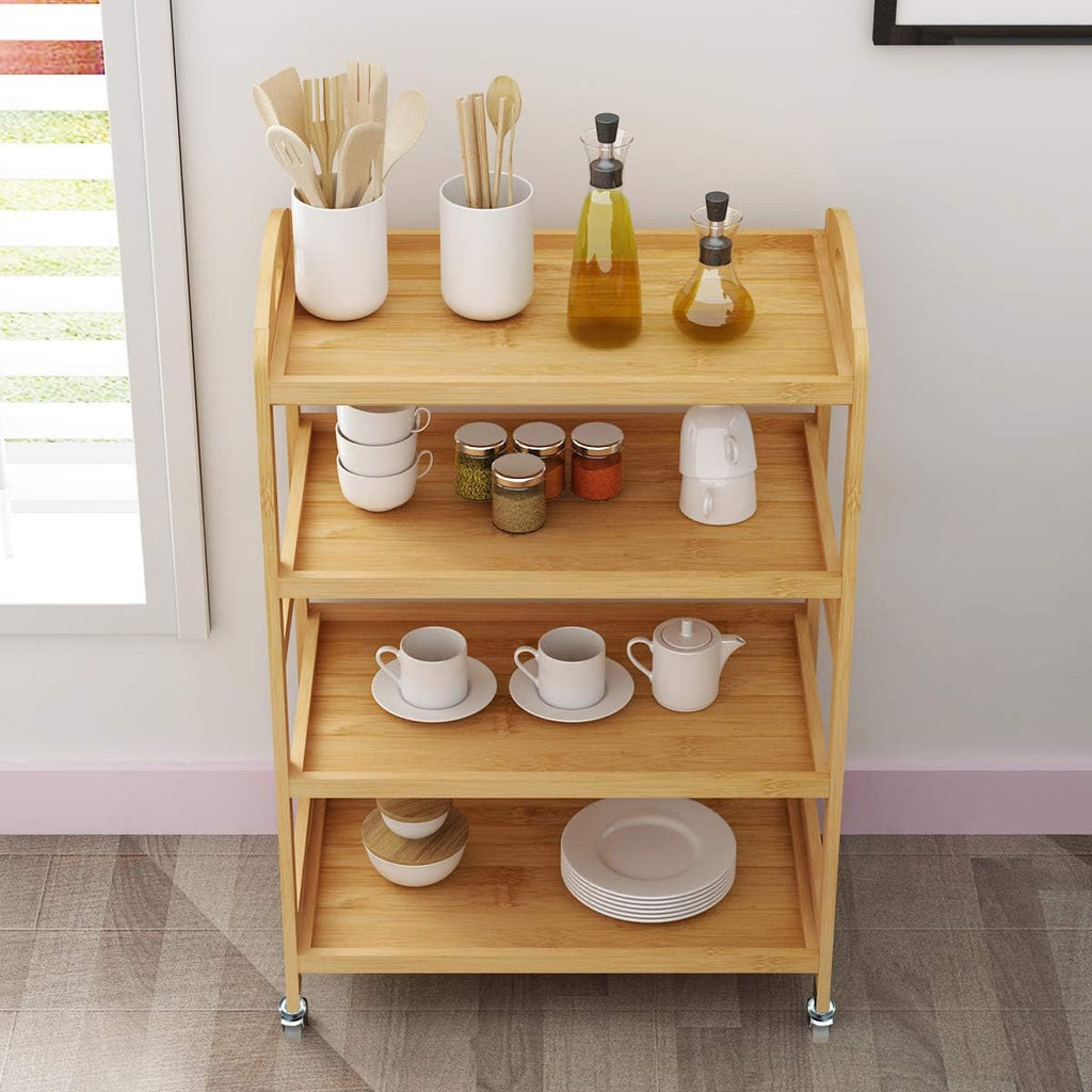 4-Tier Bamboo Storage Utility Cart with Wheels B88380